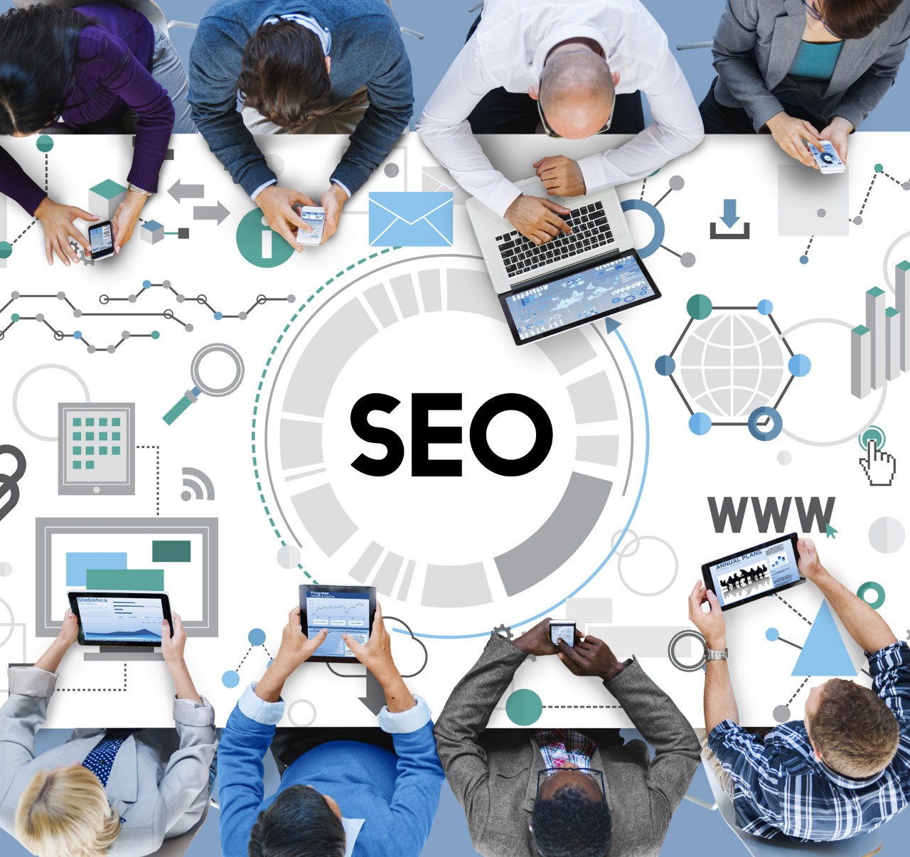 Team looking at SEO results